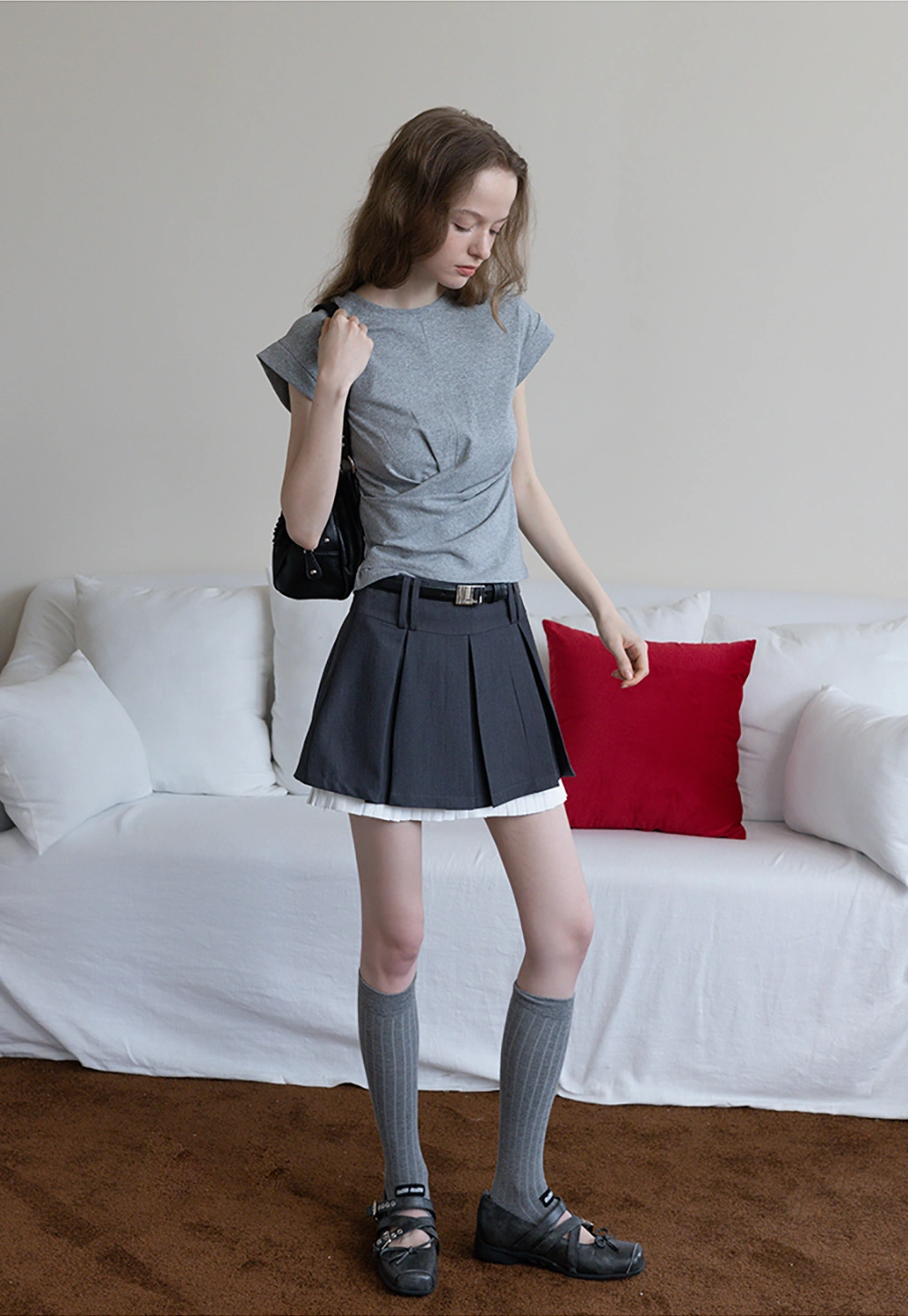 Pleated Layered Skirt Shorts with Belt