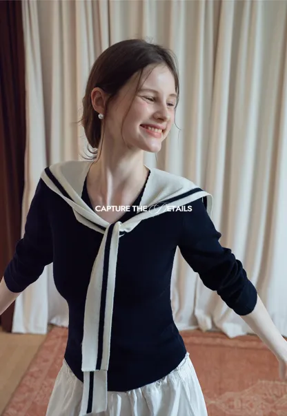 Sailor Tie Knit Long Sleeve Top