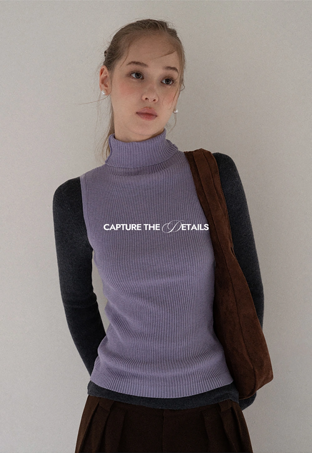 Womens Color Block Turtleneck Knit Top