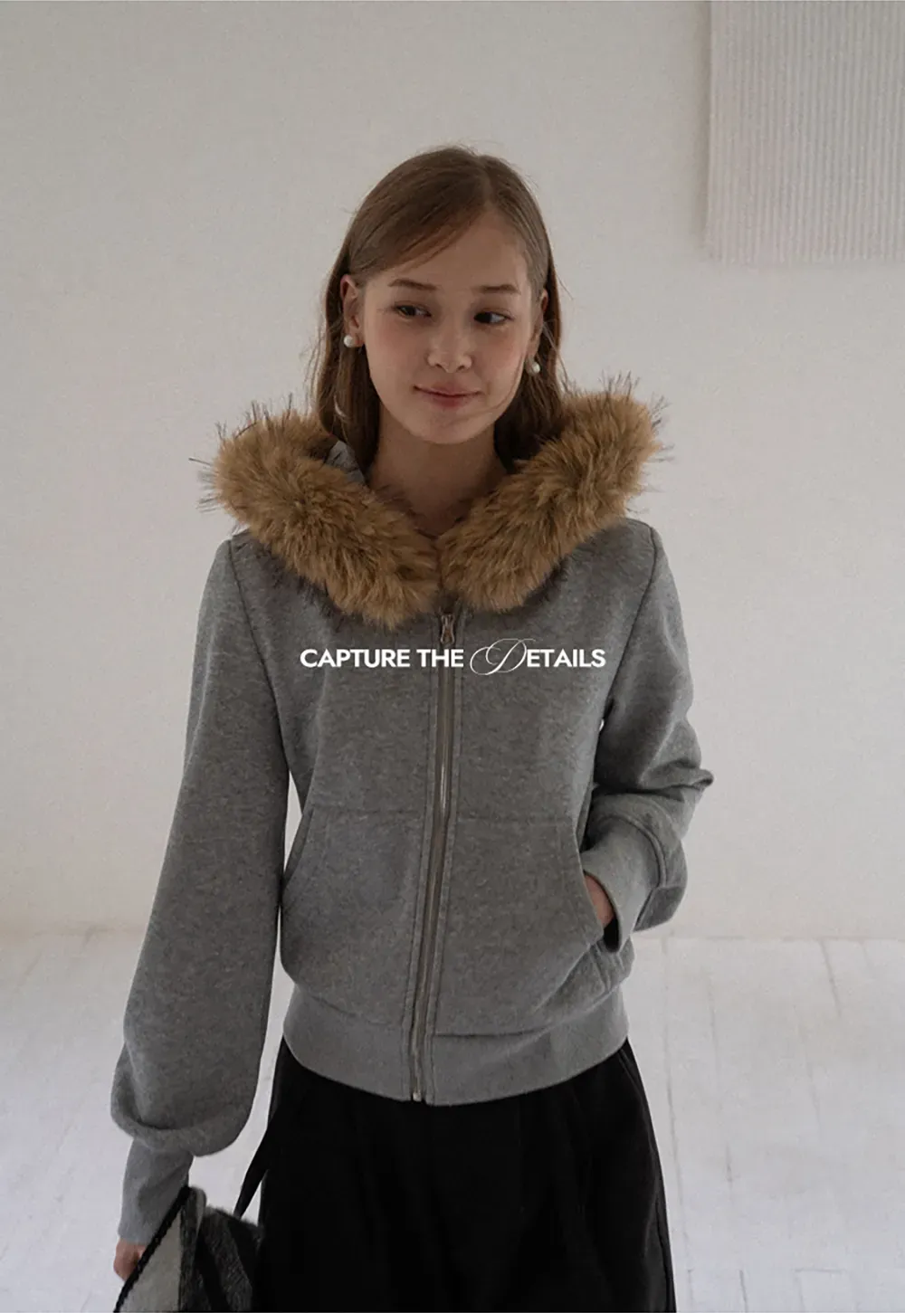 Faux Fur Trim Zip Up Hoodie