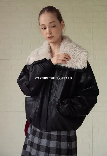 Faux Leather Jacket with Faux Fur Collar