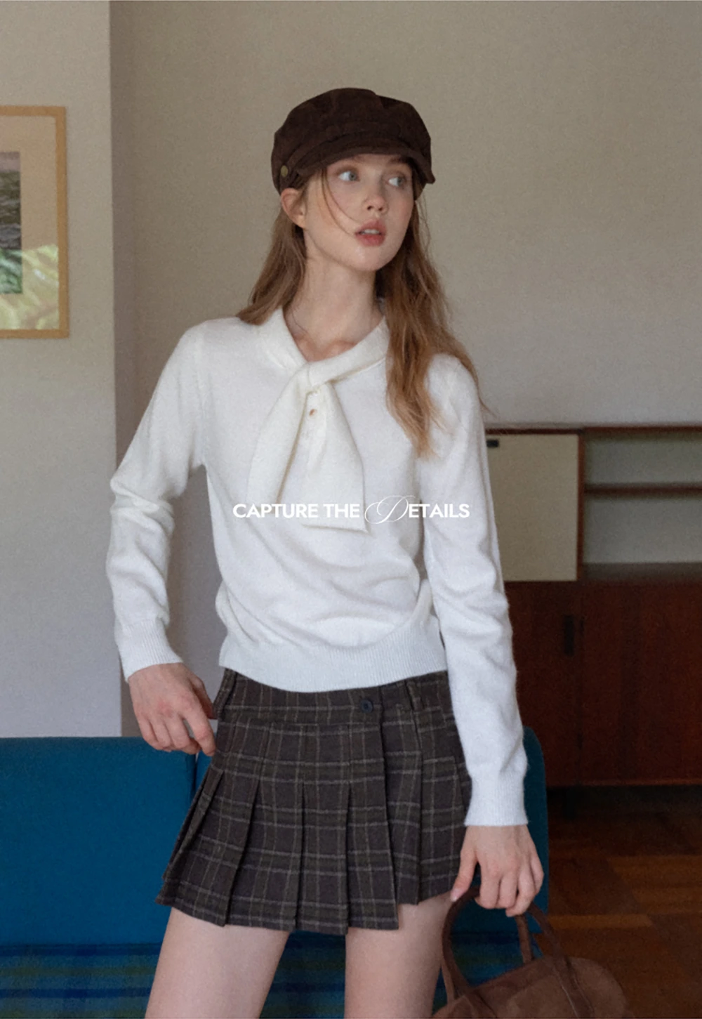 Womens Knit Sweater with Tie Neck