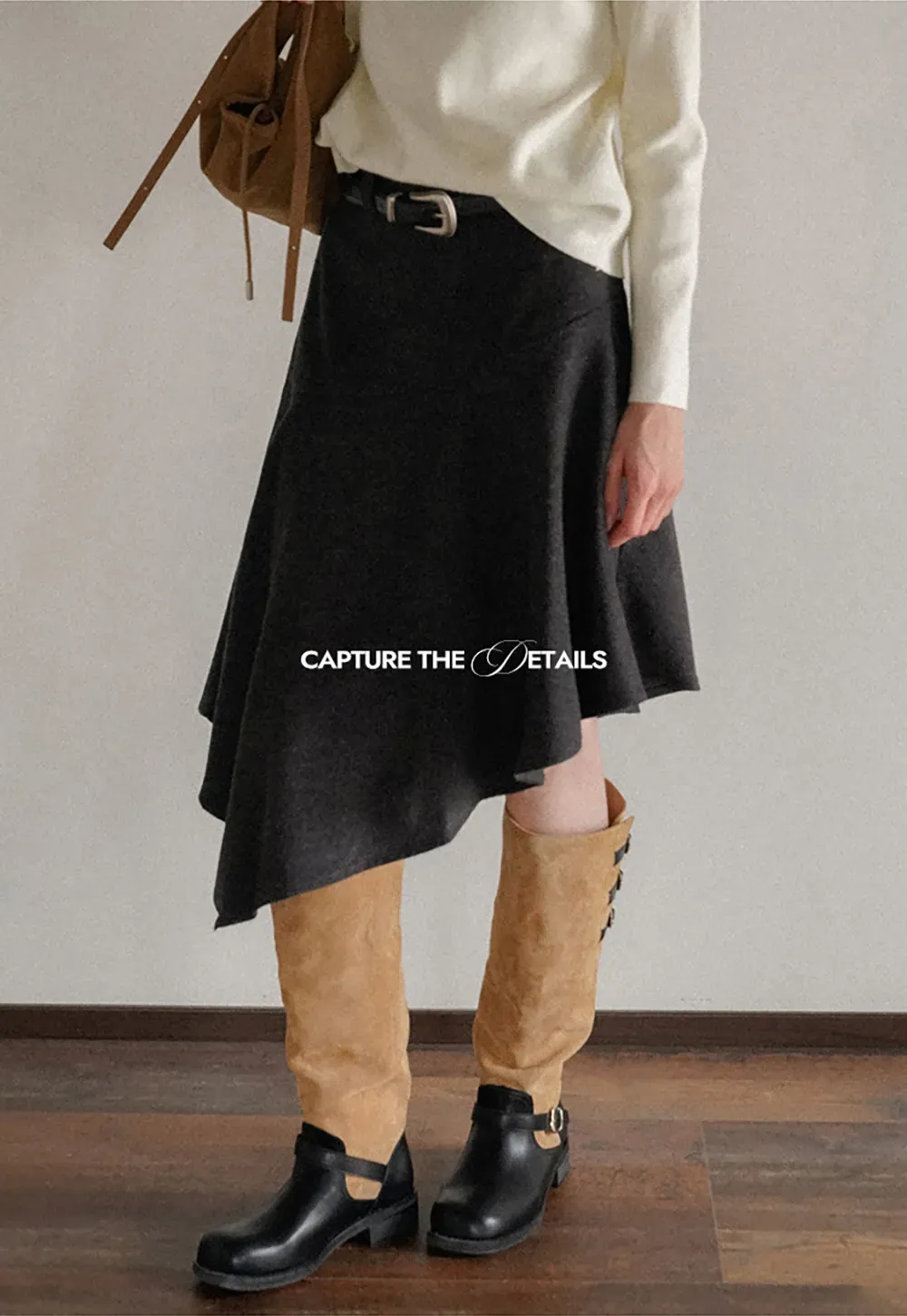 Asymmetric Wool-Blend Midi Skirt