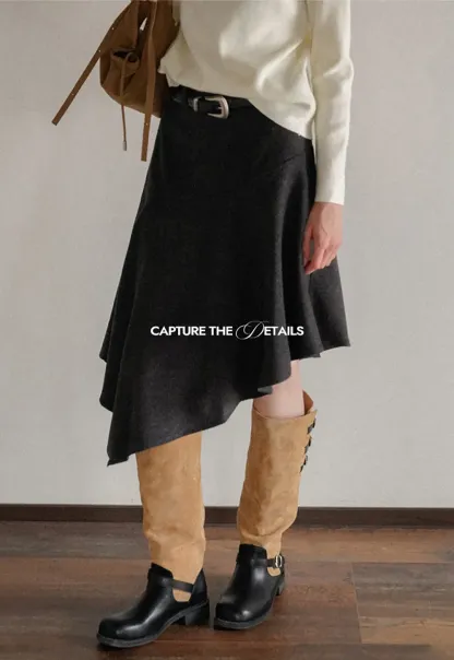 Asymmetric Wool-Blend Midi Skirt
