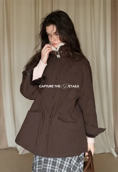 Faux Shearling Collar Utility Jacket