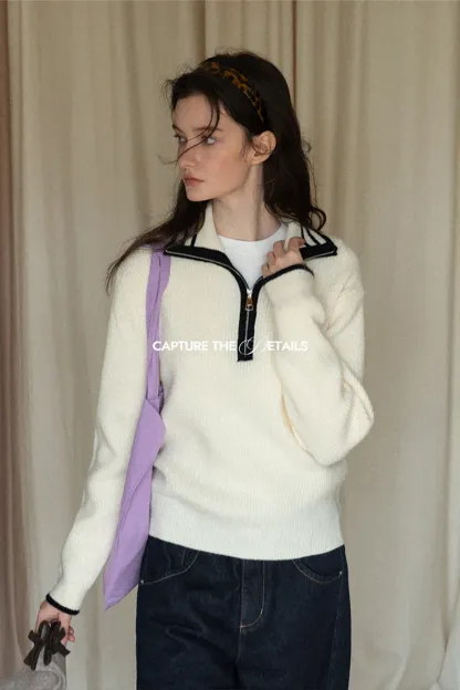 Women’s Sailor Collar Half Zip Sweater