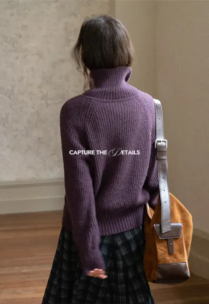 Color Button High Neck Ribbed Cardigan