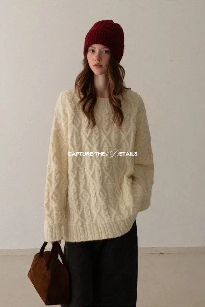 Cable Knit Diamond Pattern Sweater