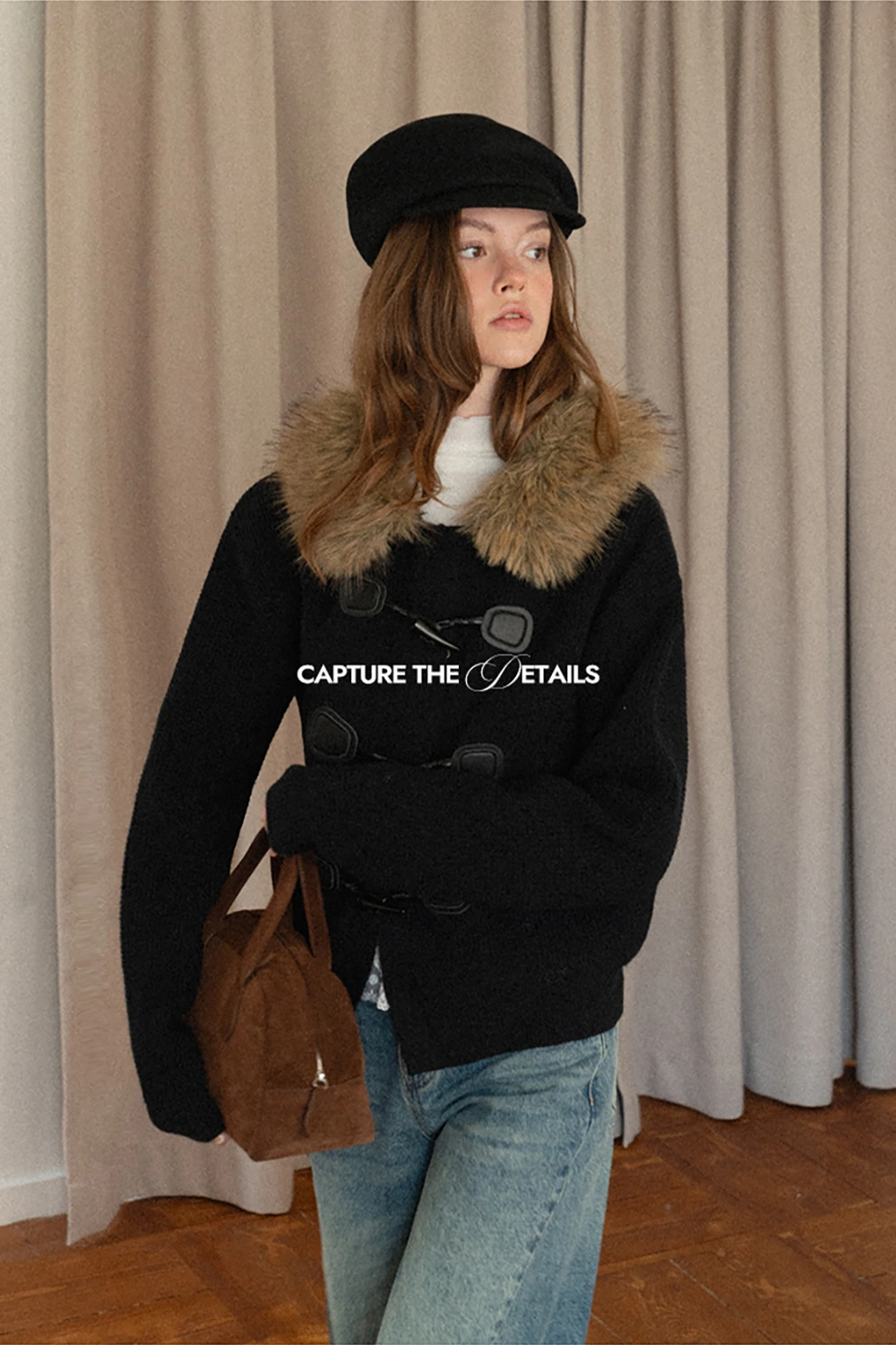 Faux Fur Hooded Cable Knit Sweater