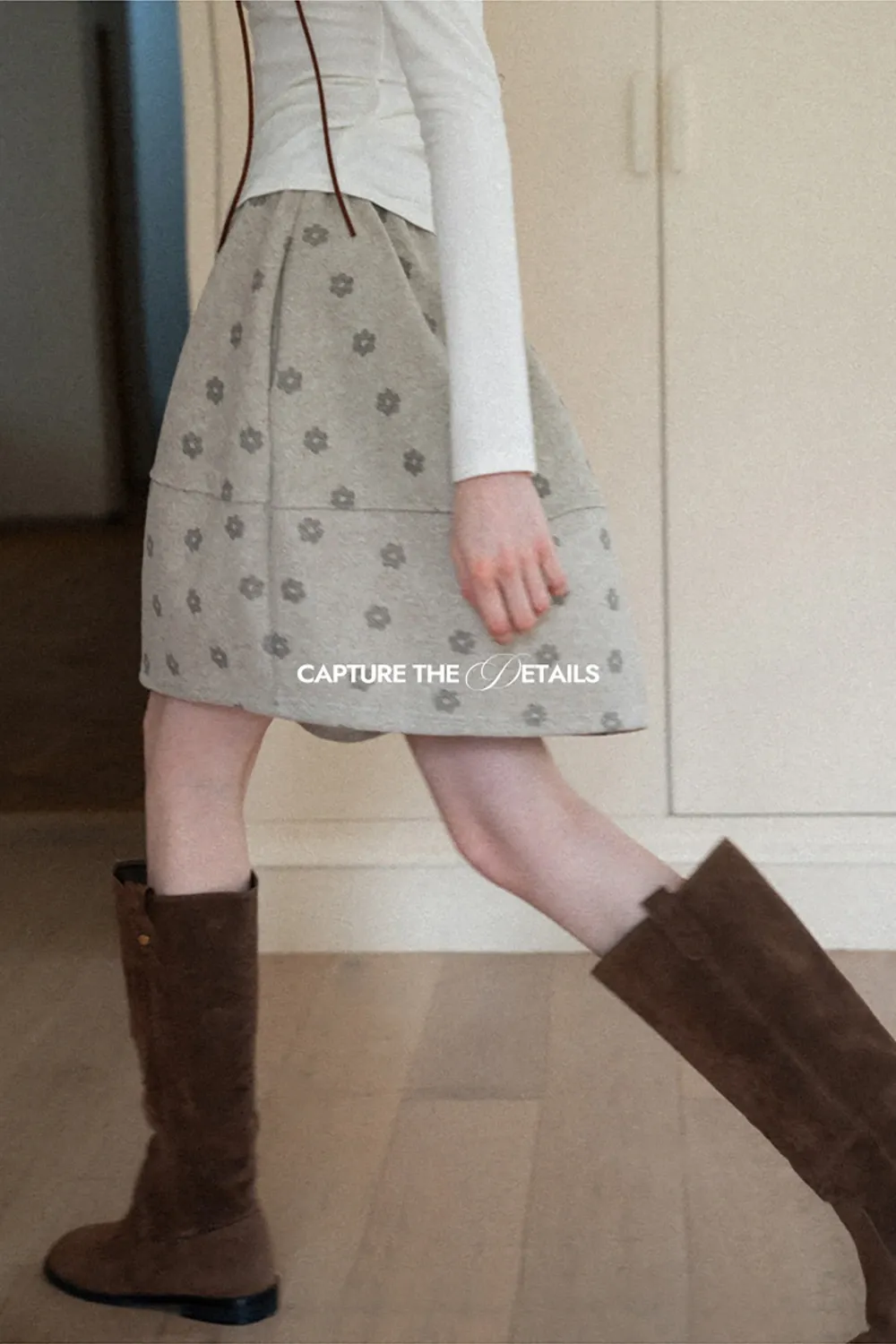 Floral Print Woolen Puff Skirt