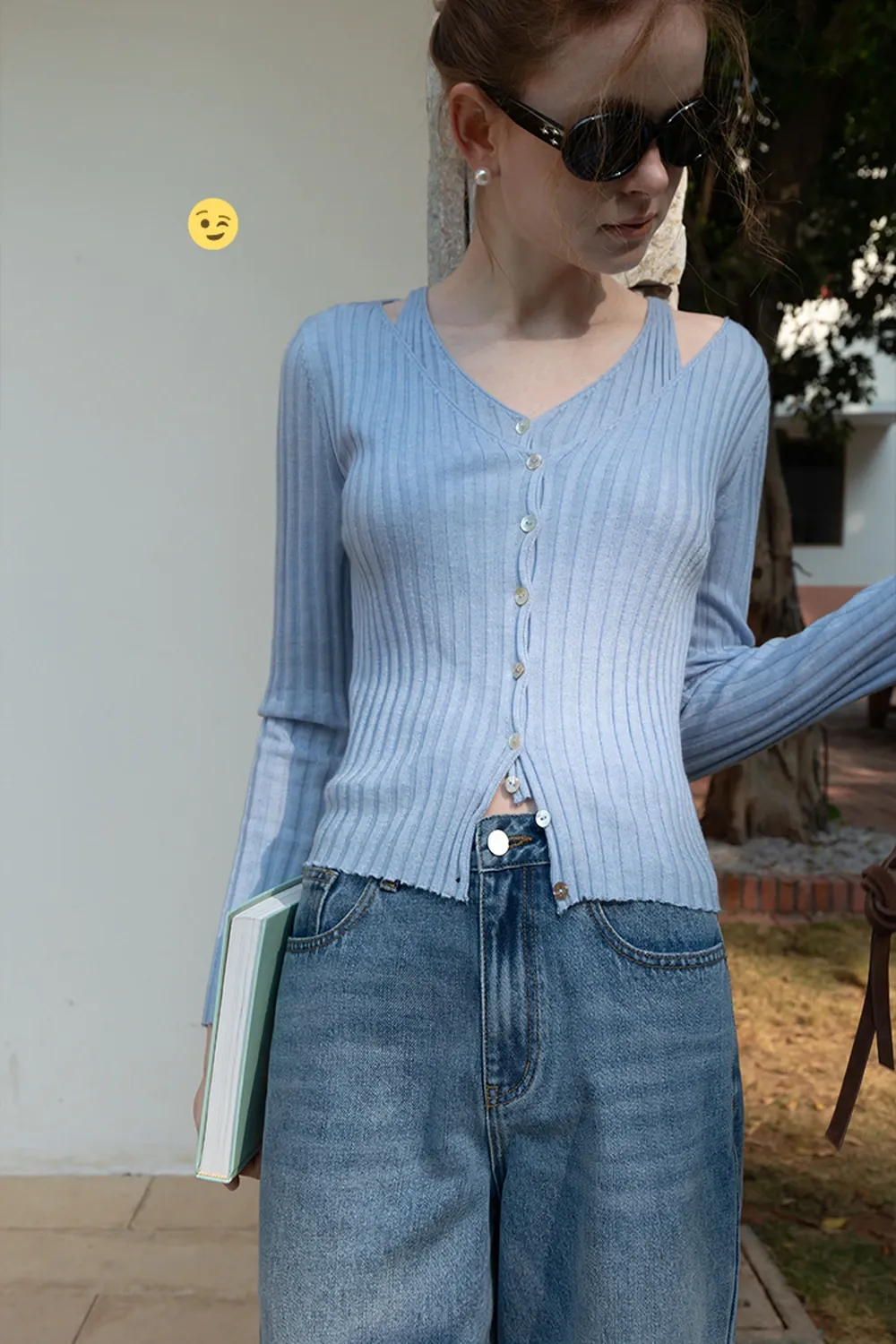 Ribbed Long Sleeve Knit Top