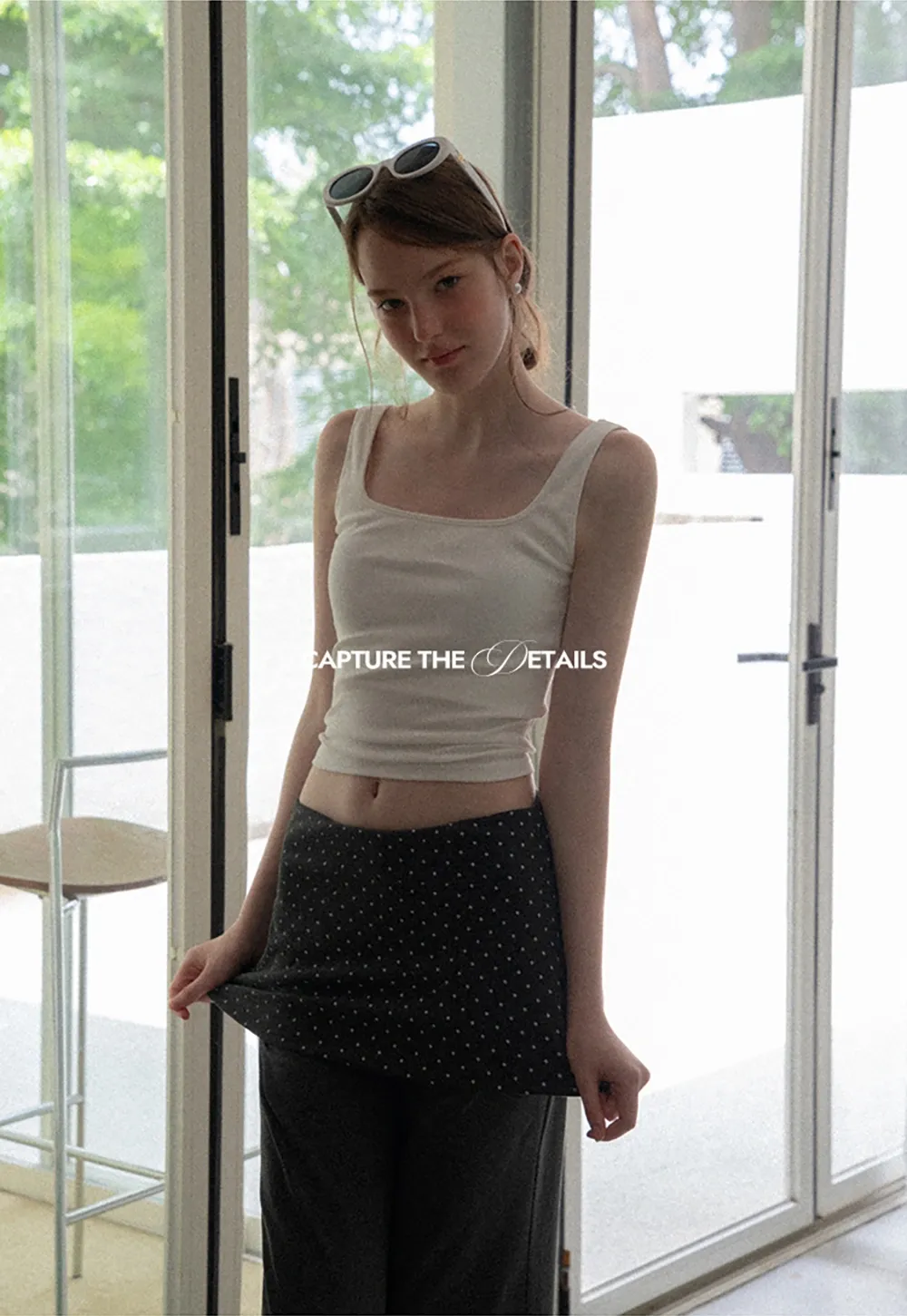 Polka Dot Overlay High Waist Wide Leg Casual Pants