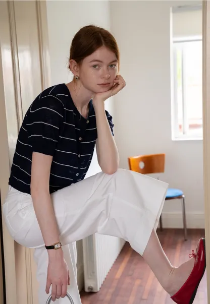 Women’s Striped Button-Down Short-Sleeve Cardigan
