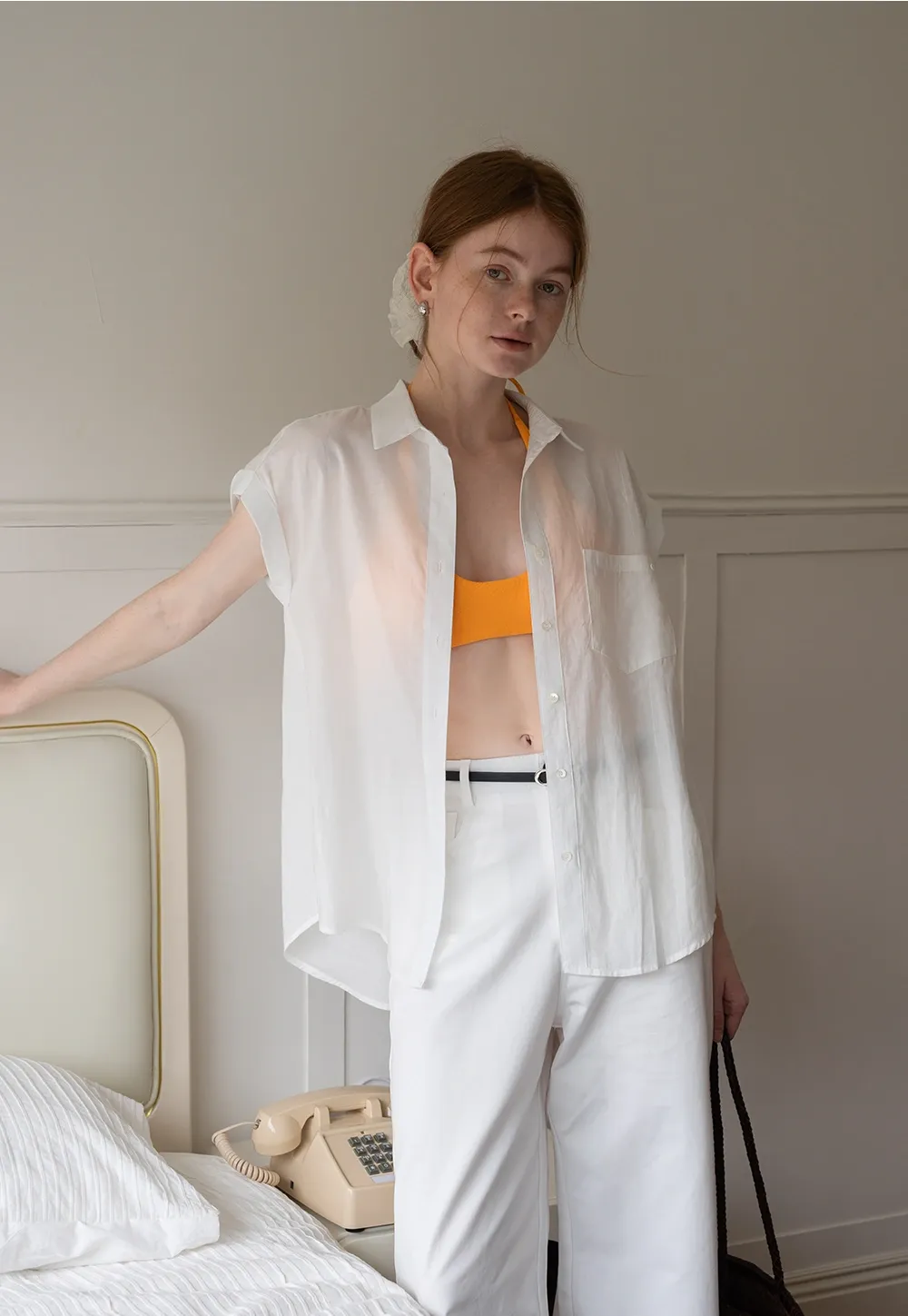 Cap Sleeve Button-Down Shirt