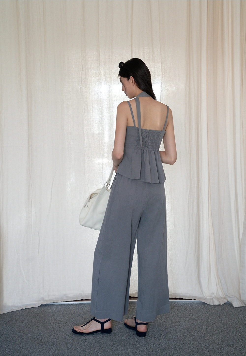 Women's 2 Piece Set – Asymmetrical Strap Top and Wide Leg Pants Outfit