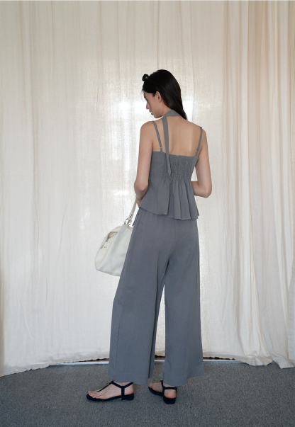 Women's 2 Piece Set – Asymmetrical Strap Top and Wide Leg Pants Outfit