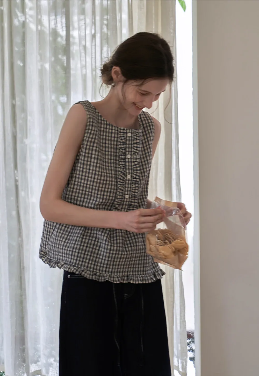 Vintage Gingham Sleeveless Blouse