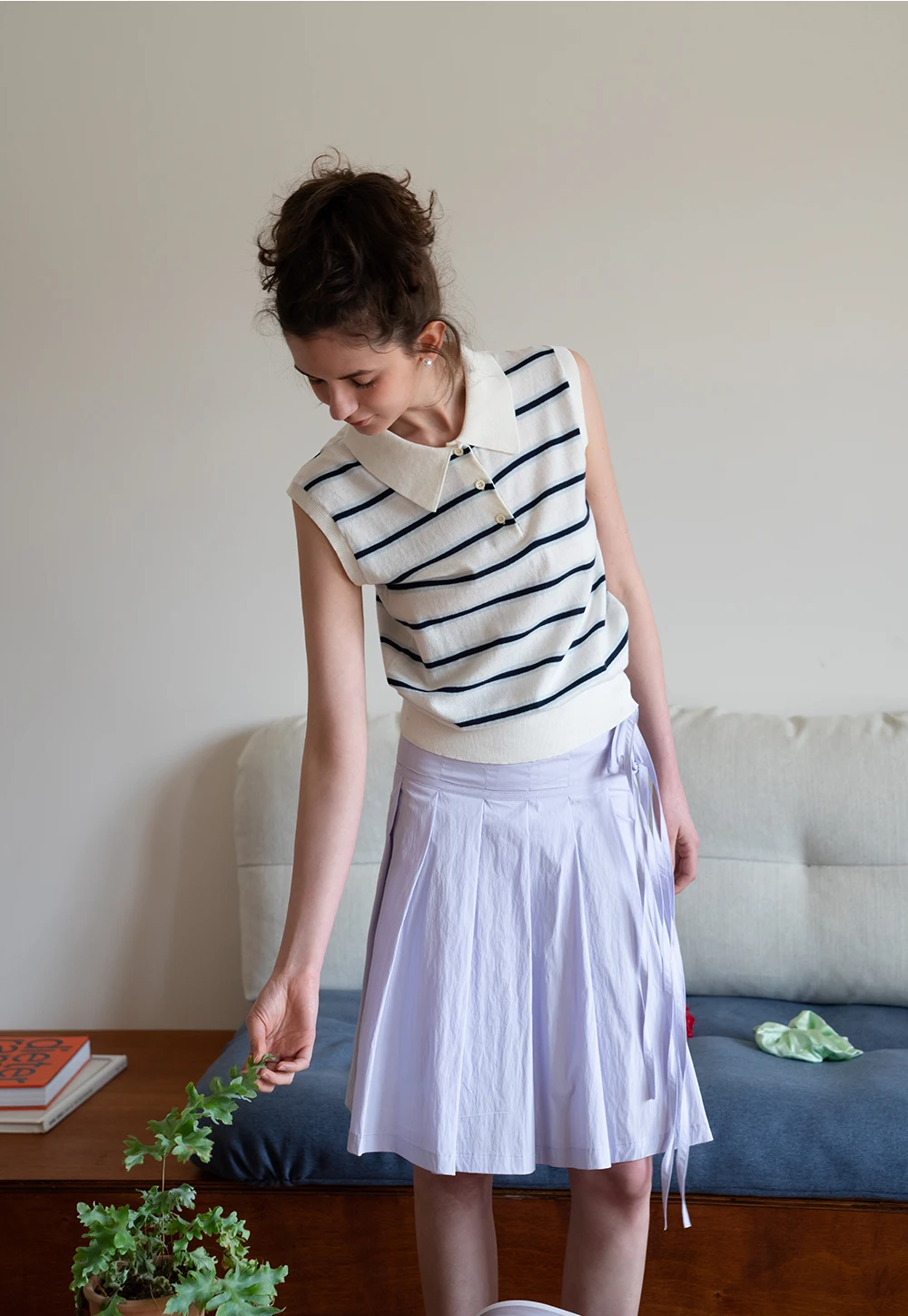 Women's Pleated Skirt with Side Ties