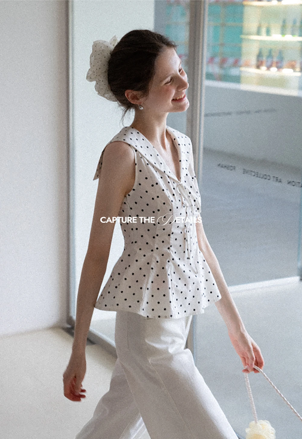 Polka Dot Sailor Collar Blouse