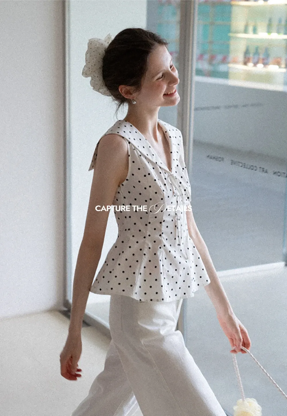Polka Dot Sailor Collar Blouse