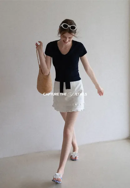 Mock Tie Cape Short Sleeve T-Shirt