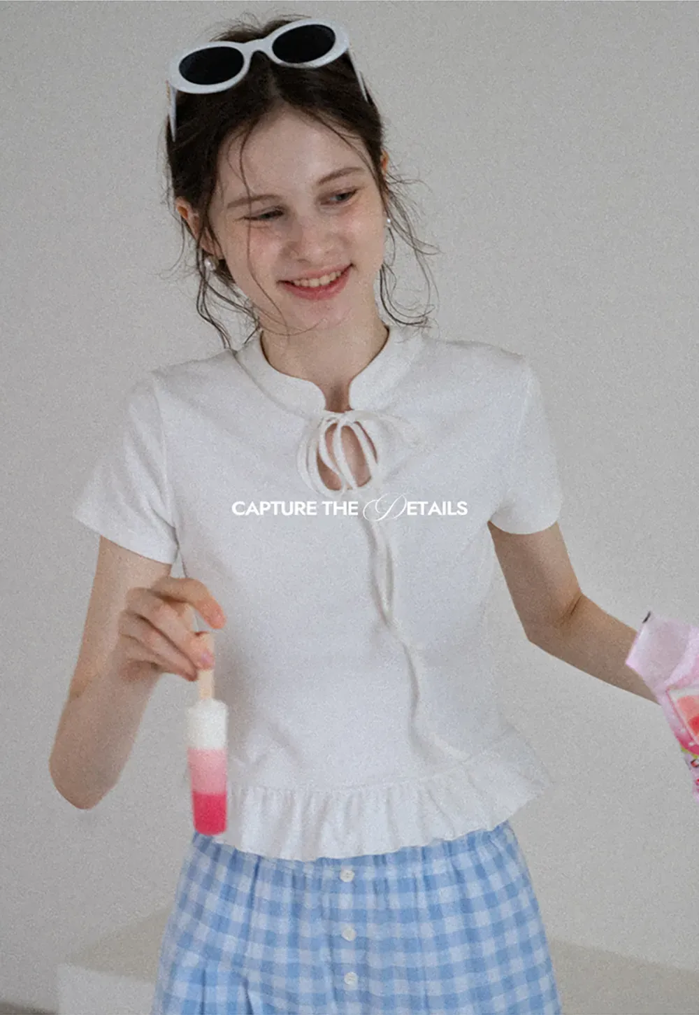 Bow Tie Ruffle Hem T-Shirt