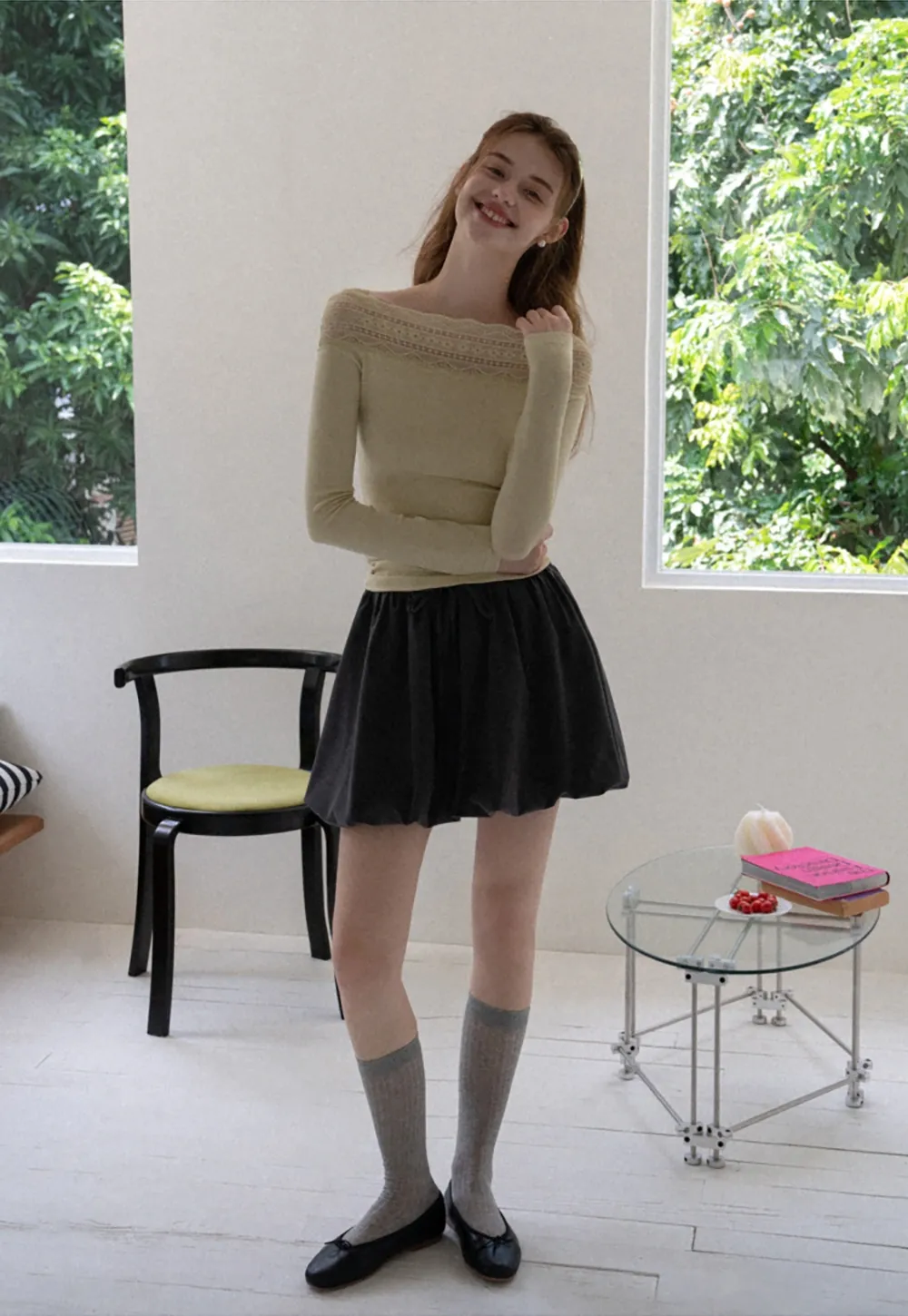 Drawstring Bubble Mini Skirt