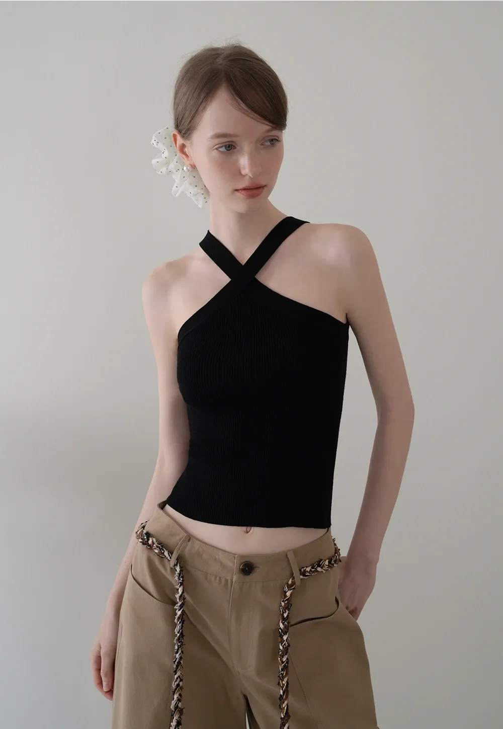 Women’s Ribbed High Neck Halter Tank Top