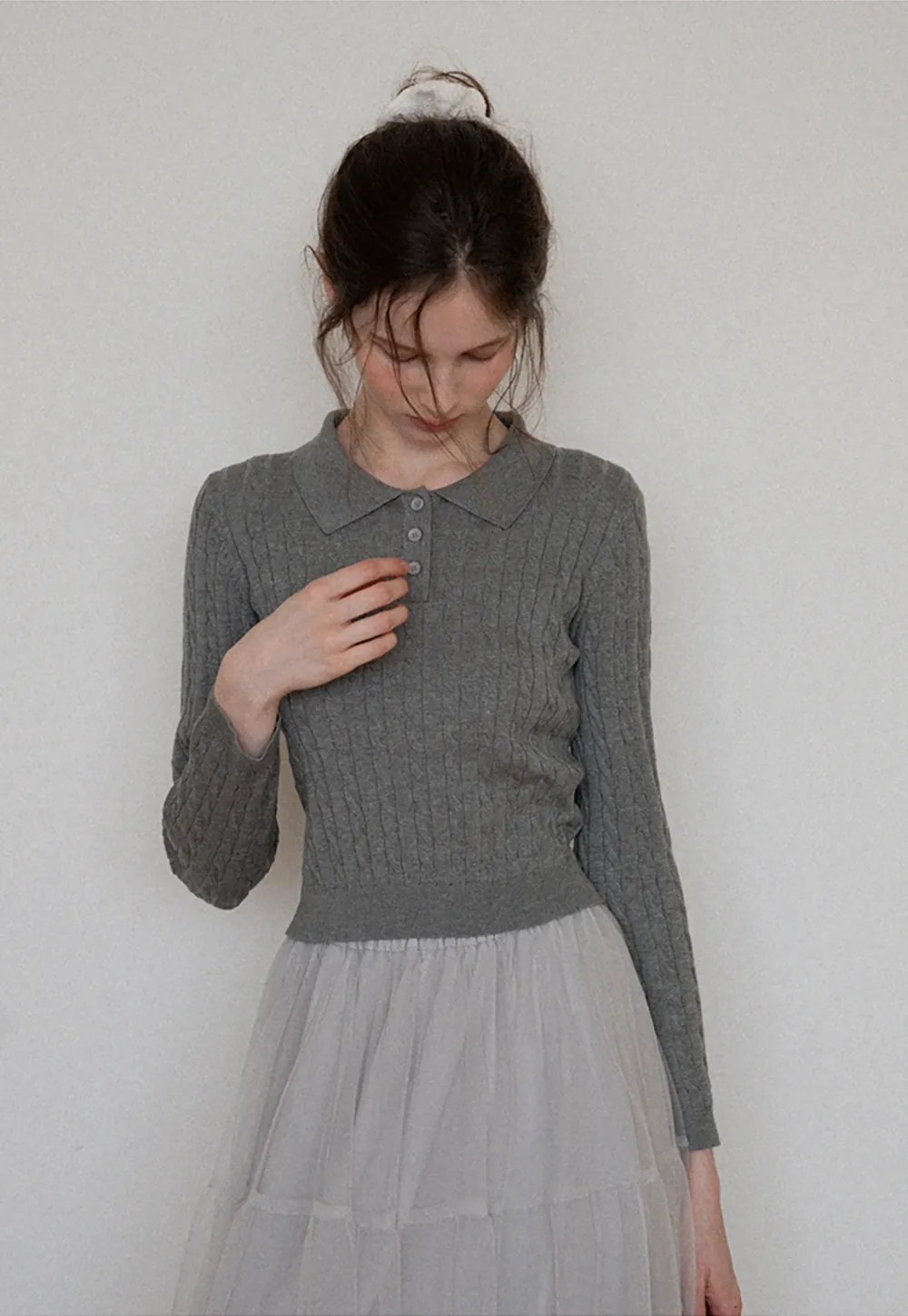 Women's Cable Knit Polo Sweater