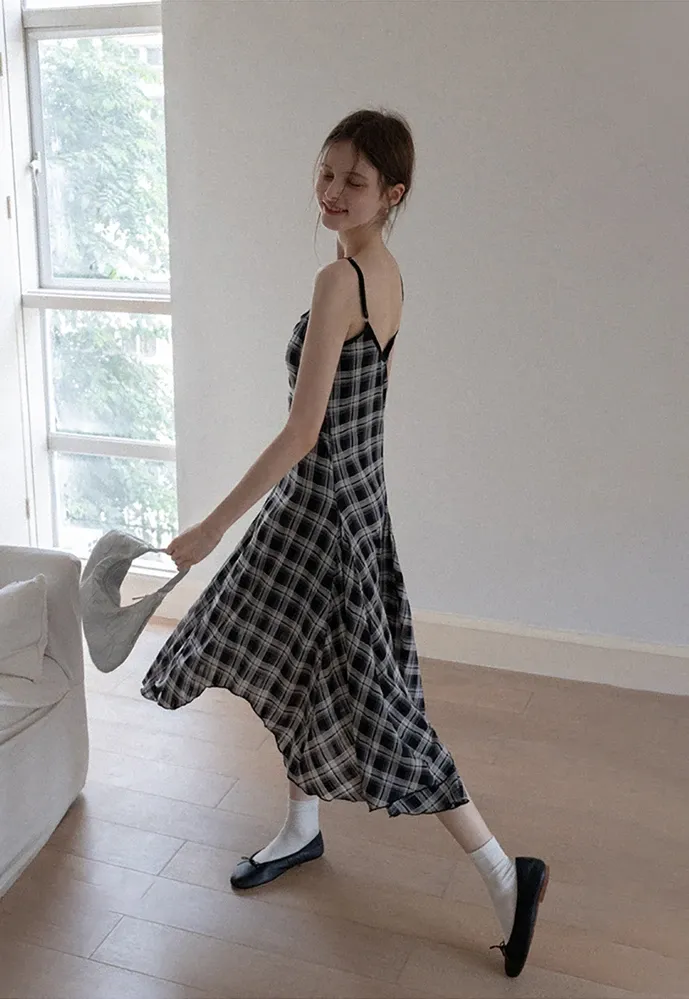 Plaid Handkerchief-Hem Cami Dress