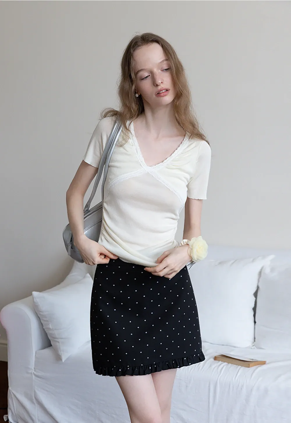 Women's Polka Dot Ruffle Hem A-Line Mini Skirt
