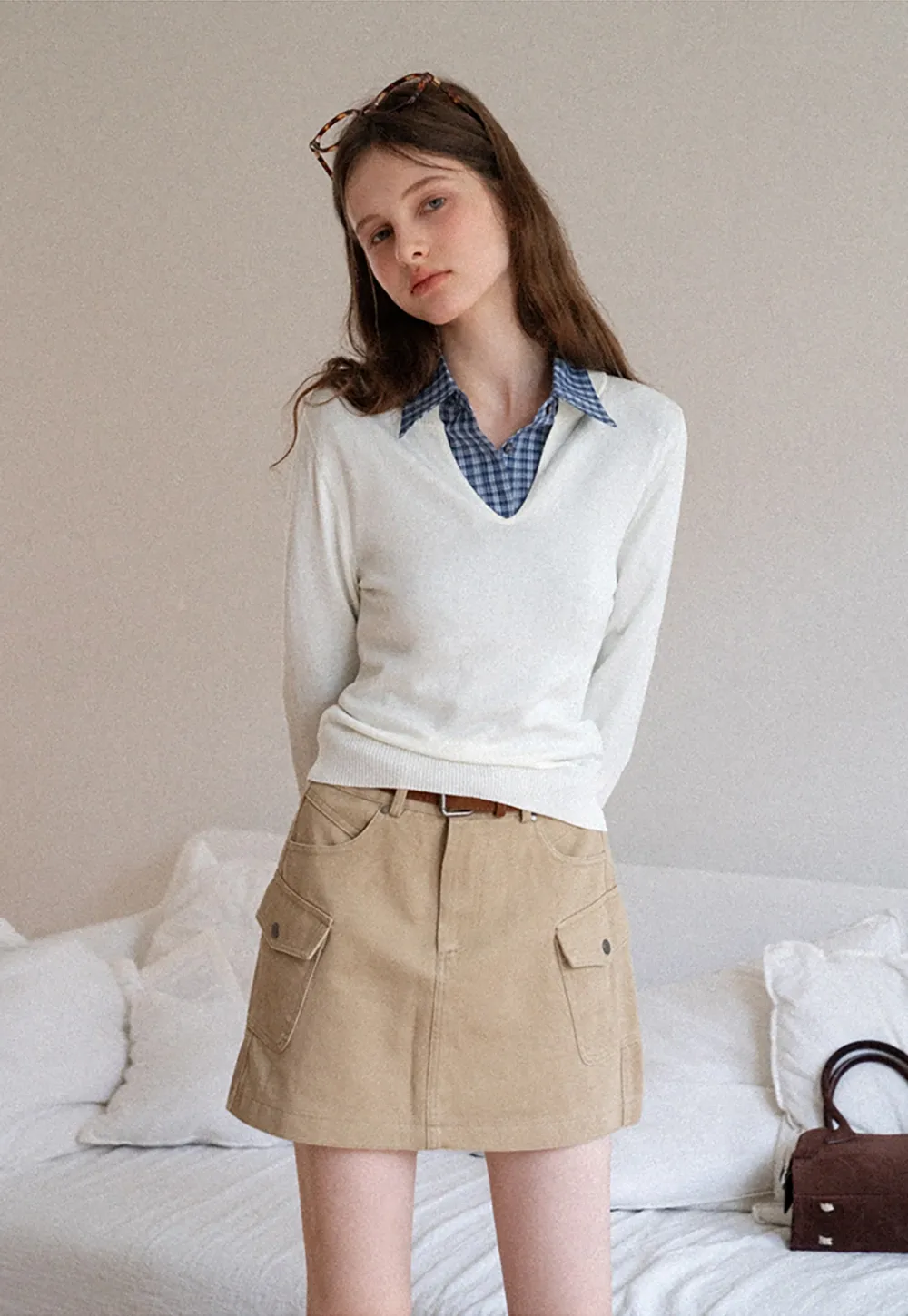 Women's V-Notch Long Sleeve Knit Top