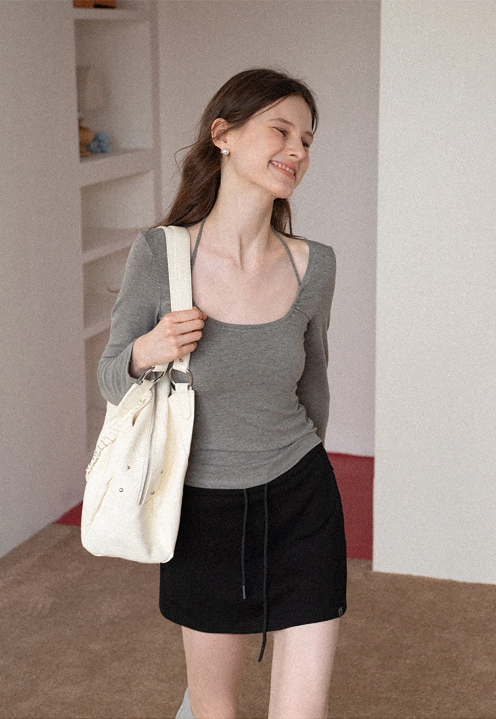 Women's Tie-Front Cutout Long-Sleeve Top