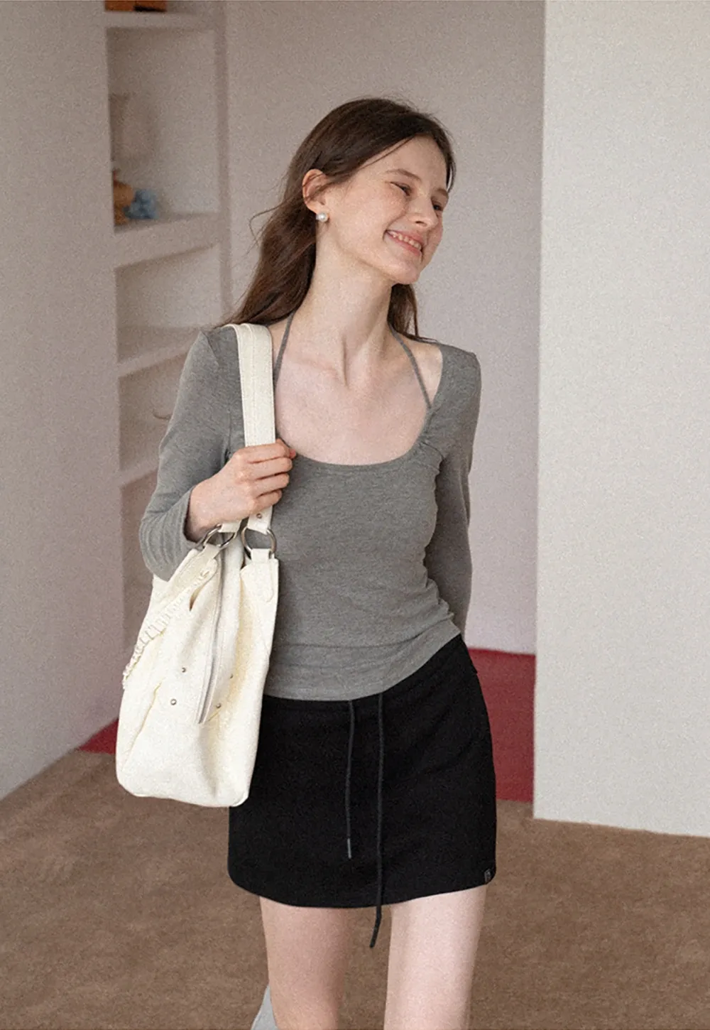 Women's Tie-Front Cutout Long-Sleeve Top