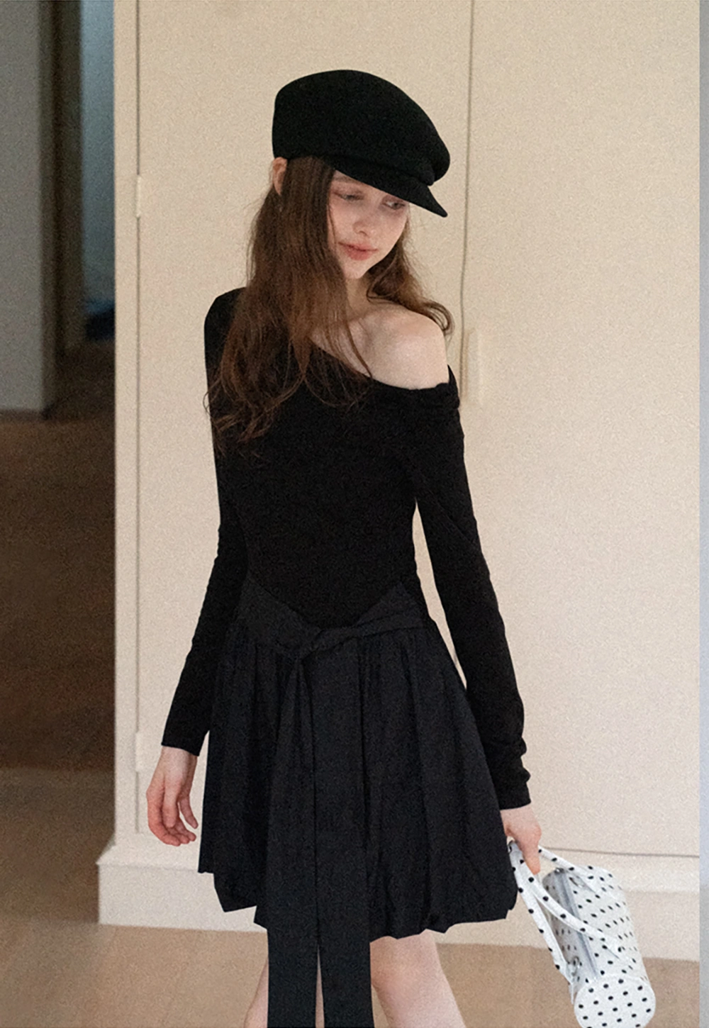 Women's Asymmetric Off-Shoulder Tie-Waist Mini Dress