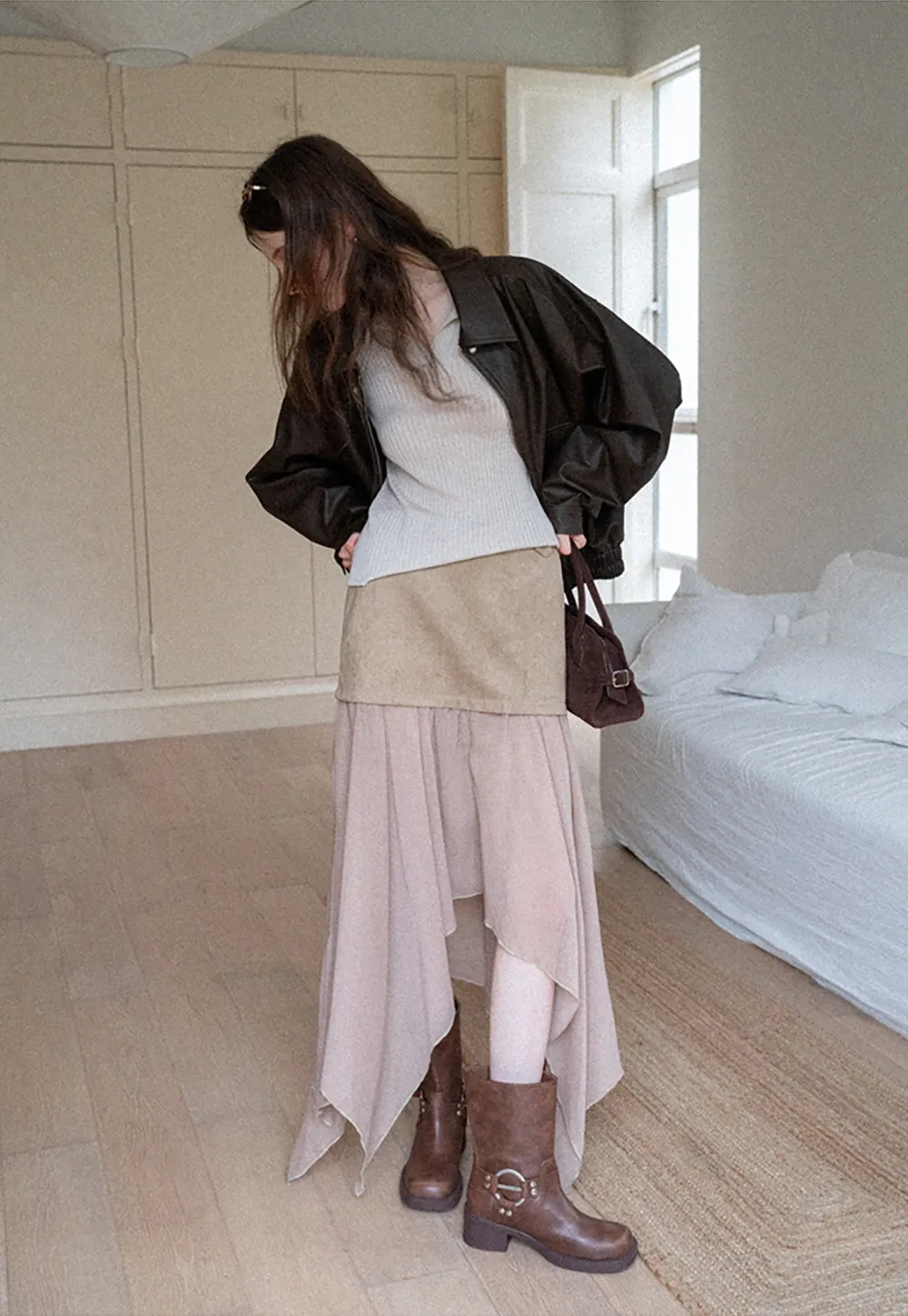 Women's Oversized Faux Leather Bomber Jacket