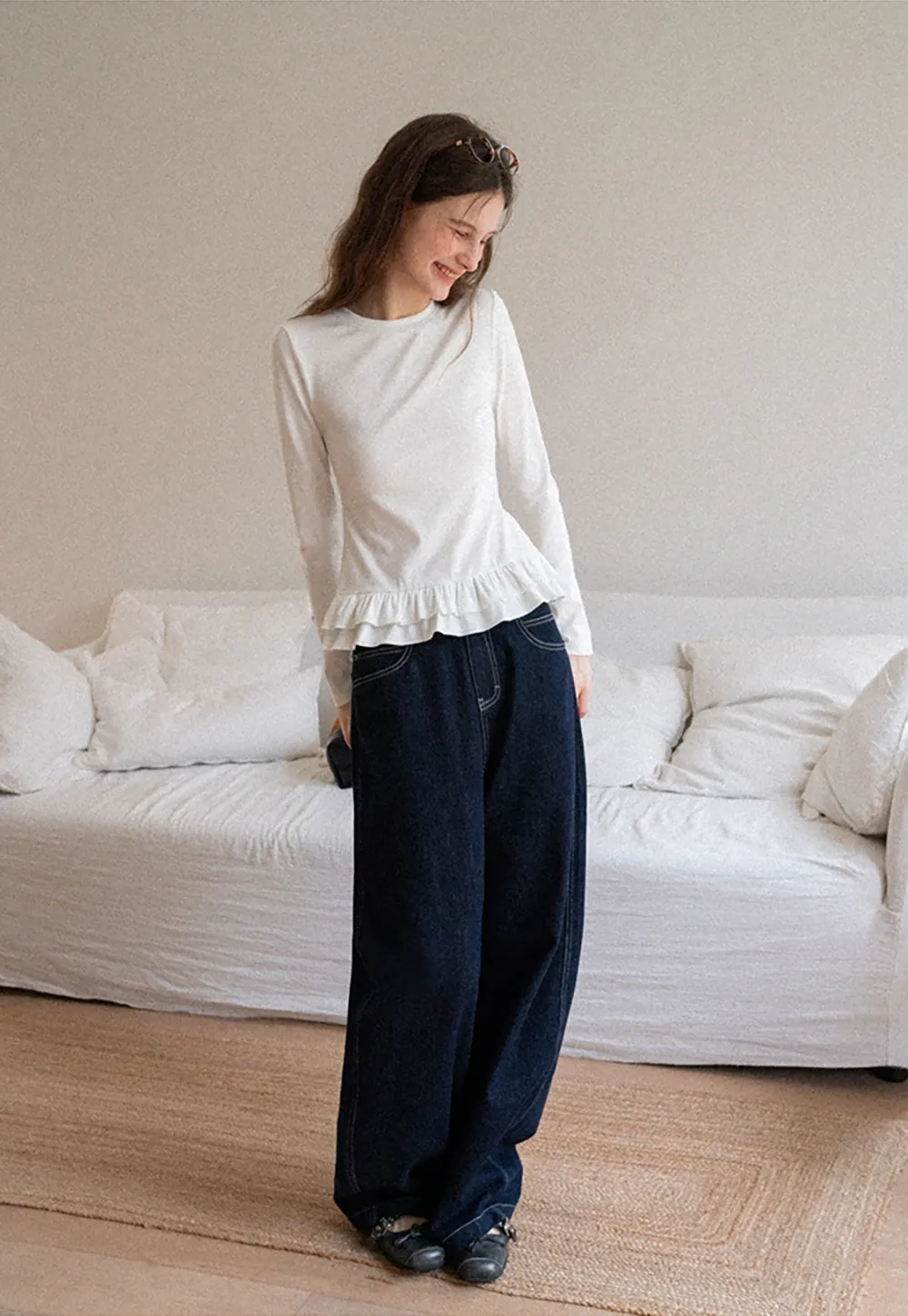 Women's Ruffled Hem Long Sleeve Tee