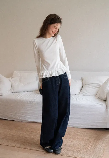 Women's Ruffled Hem Long Sleeve Tee