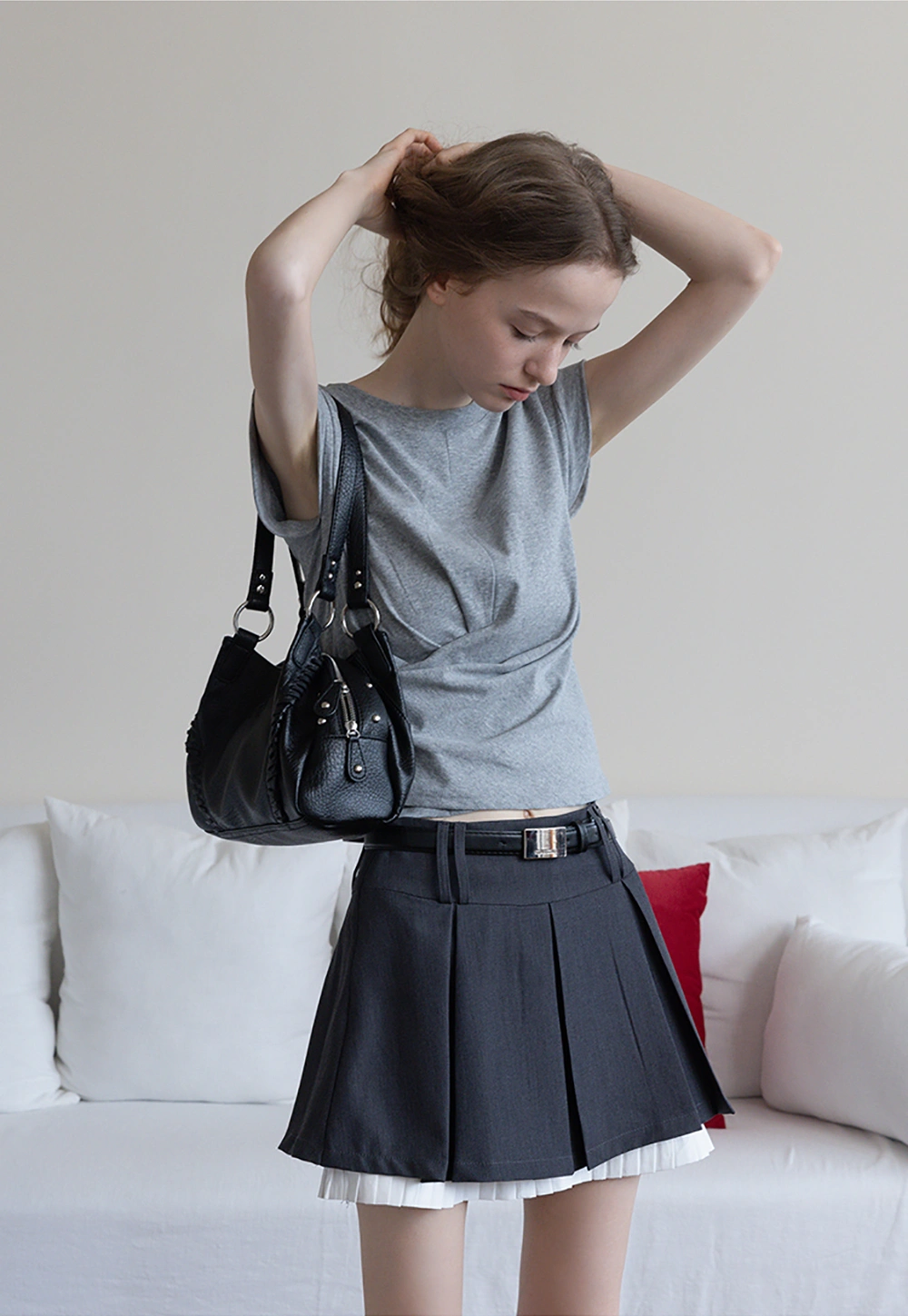 Pleated Layered Skirt Shorts with Belt