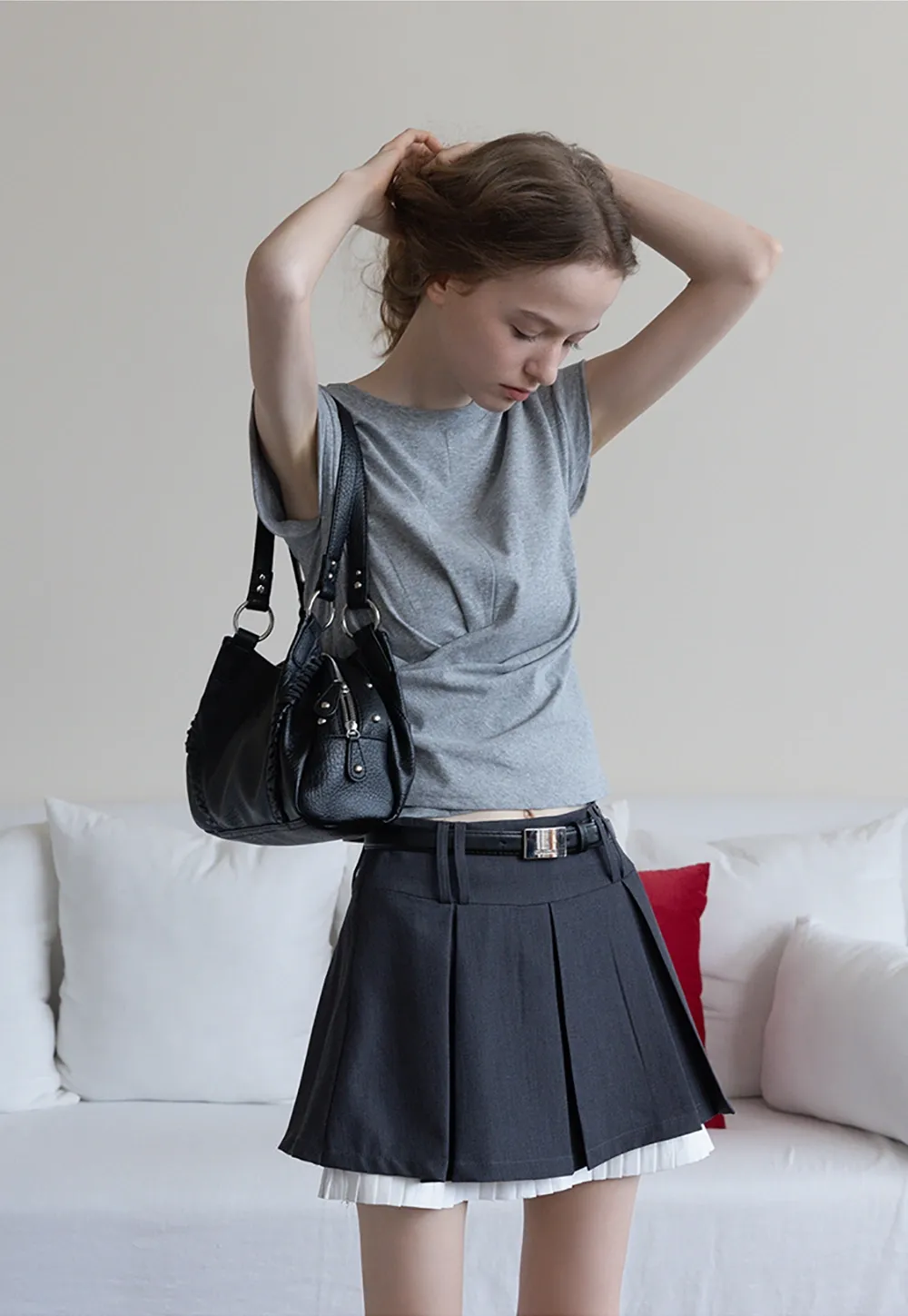 Pleated Layered Skirt Shorts with Belt