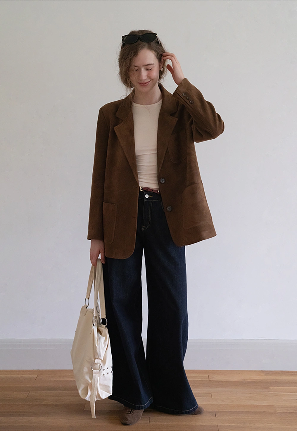 Faux Suede Blazer Jacket for Women with Pockets