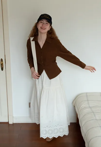 Womens Vintage White Maxi Skirt