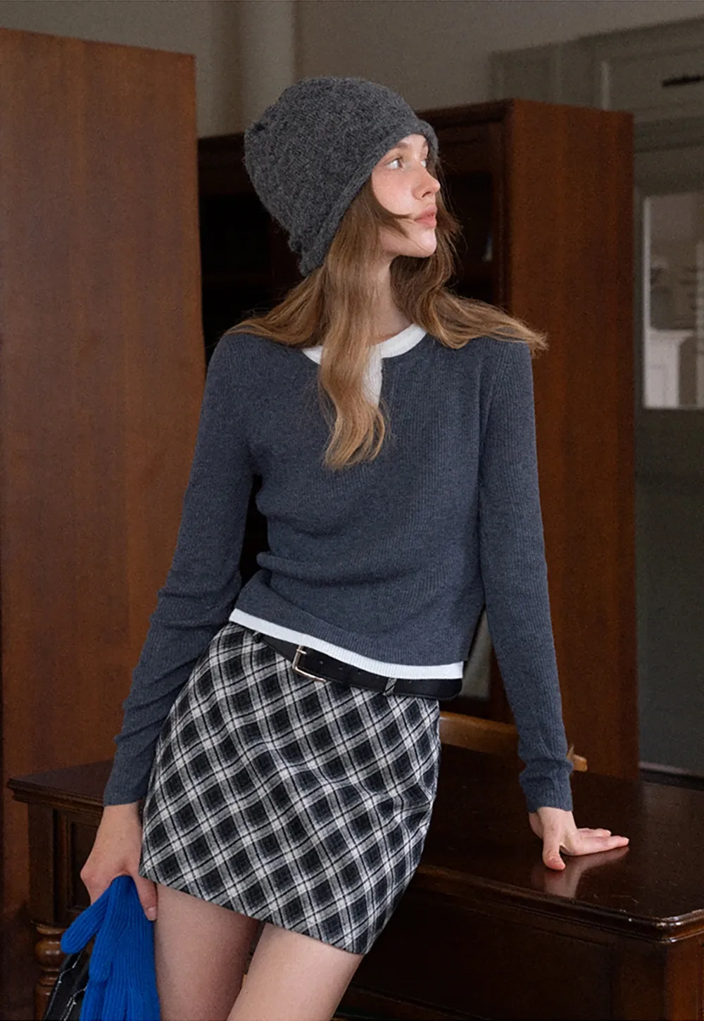 Contrast Layered Knit Long Sleeve Top