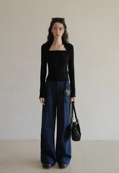 Womens Wide Leg Cargo Pants with Pockets