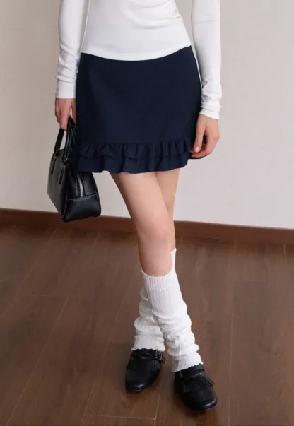 Womens Peter Pan Collar Jacket and Ruffle Hem Skirt Set