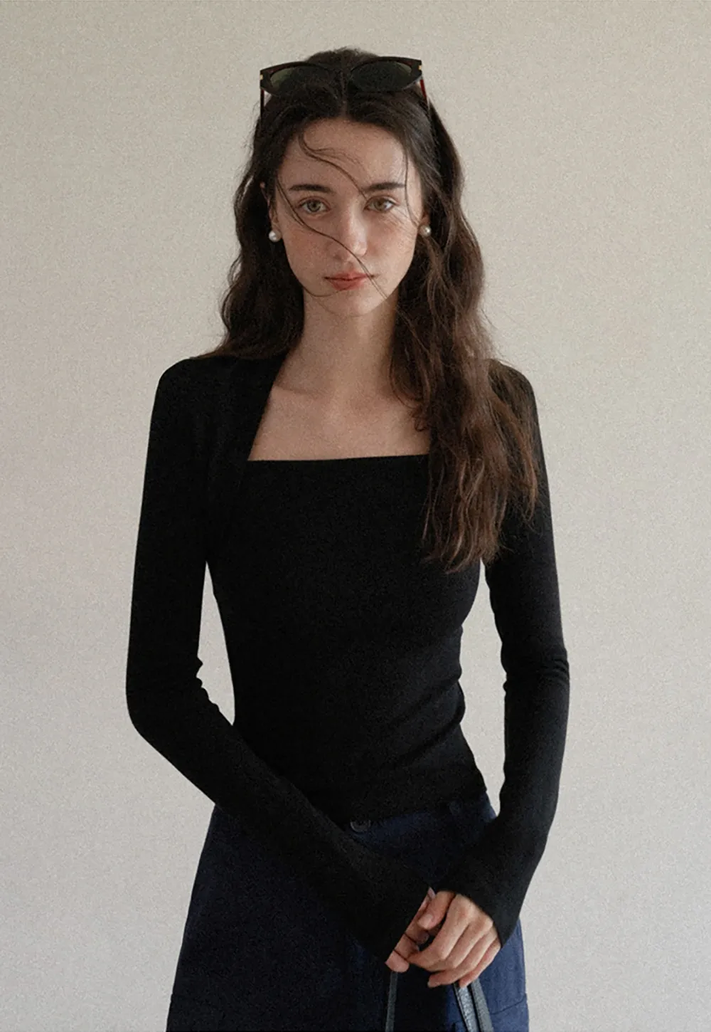 Square Neck Long Sleeve Slim Fit Top