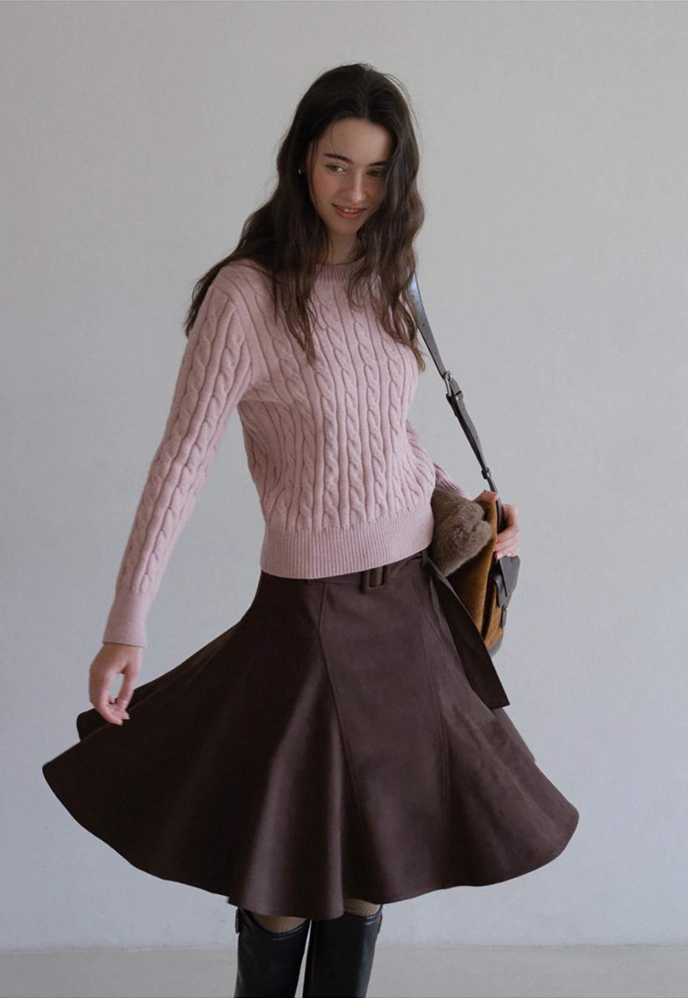 Womens Vintage Suede A-Line Skirt