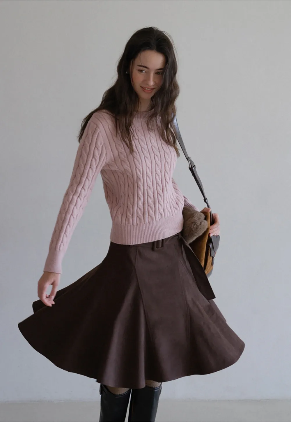 Womens Vintage Suede A-Line Skirt