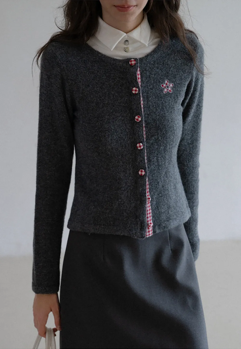 Cozy Knit Button Down Cardigan with Floral Detail