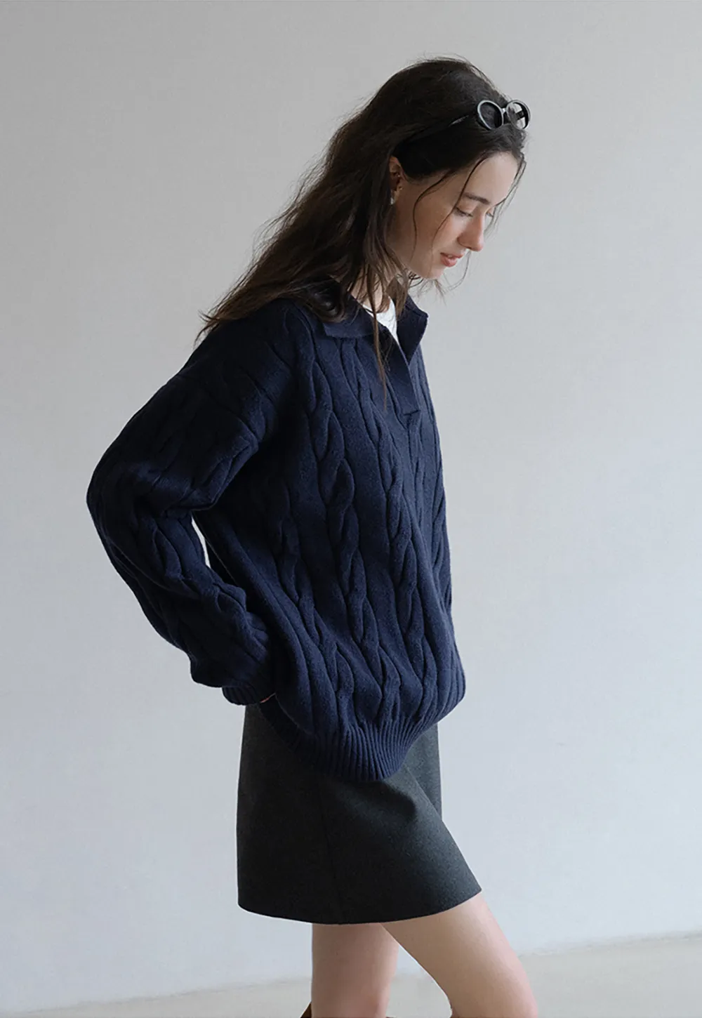 Cable Knit Polo Sweater